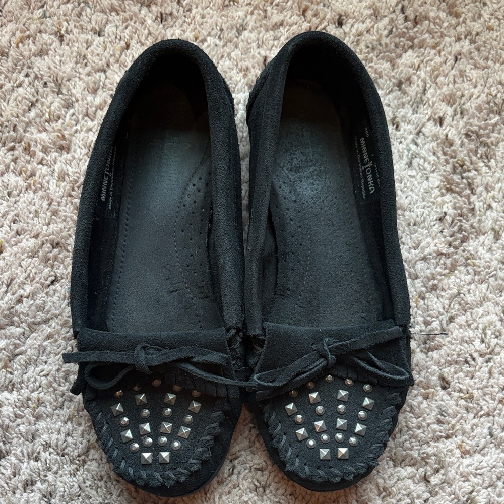Minnetonka Black Studded Moccasins